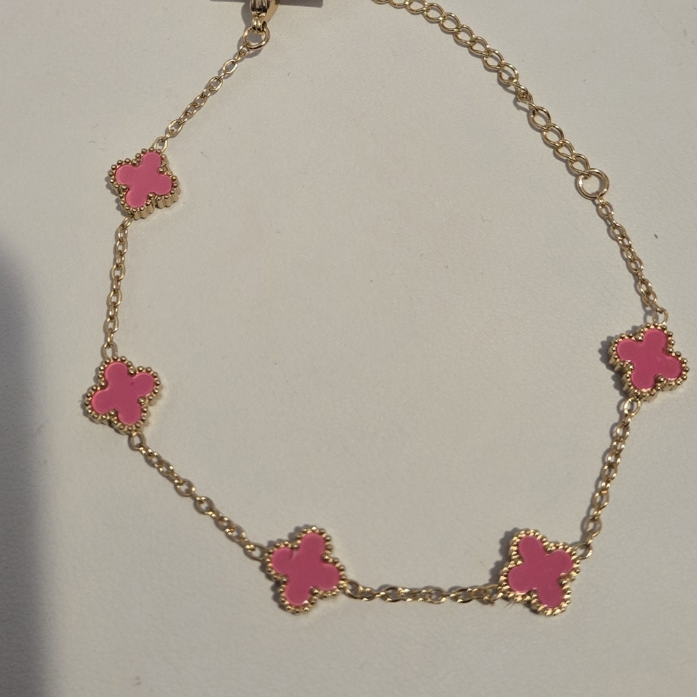 Gold and Pink Clover Bracelet